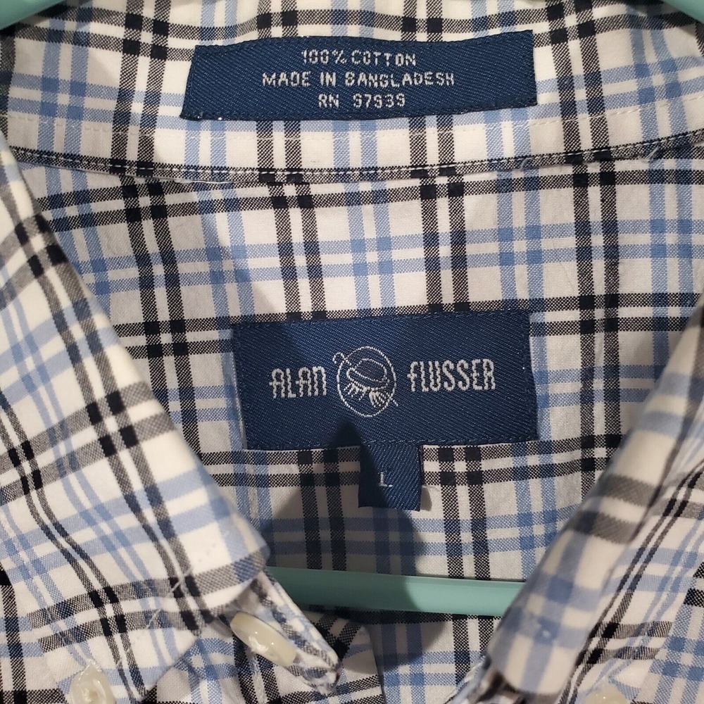 Alan Flusser Men's Shirt Size L Long Sleeve Button Up Plaid Multicolor Blue
